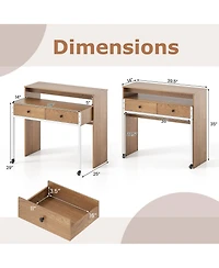 Mecale Extendable Computer Desk with Pull-Out Secondary Desk, Space-Saving Workstation