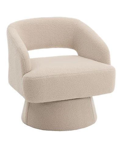 gaomon Modern 360degree(s) Swivel Barrel Accent Chair, Soft Fuzzy Round Lounge with Hollow Back and Stable Cone Base for Living Room Bedroom Office
