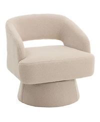 gaomon Modern 360degree(s) Swivel Barrel Accent Chair, Soft Fuzzy Round Lounge with Hollow Back and Stable Cone Base for Living Room Bedroom Office