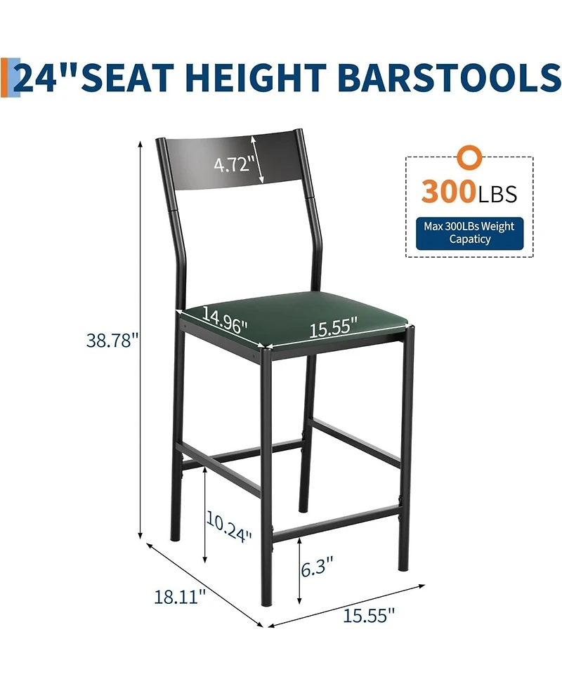 gaomon Set of 4 Modern Bar Stools 24" Counter Height, Pu Leather Stools with Backrest and Footrest, 300 Lb Capacity for Bar, Kitchen or Dining Room