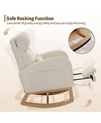 homfan Teddy Fleece Nursery Room Glider Rocking Chair with Extendable Footrest, Side Pockets and Pillow