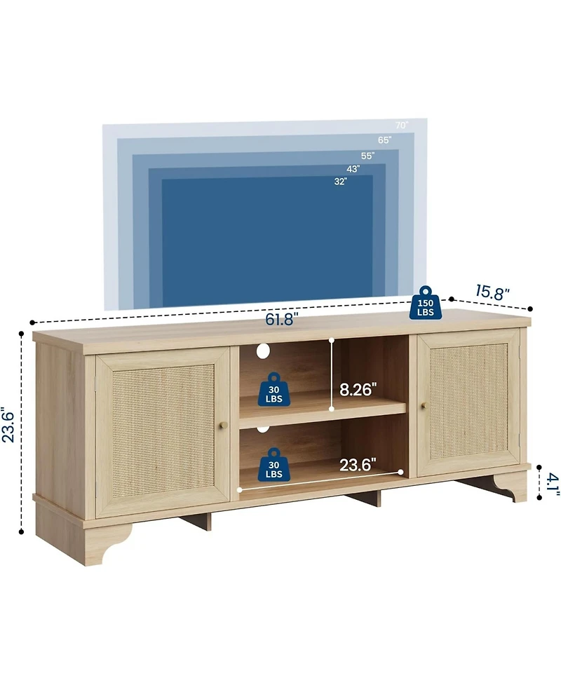 gaomon Rattan Tv Stand for Living Room Modern Entertainment Center Boho Media Console Table with Storage
