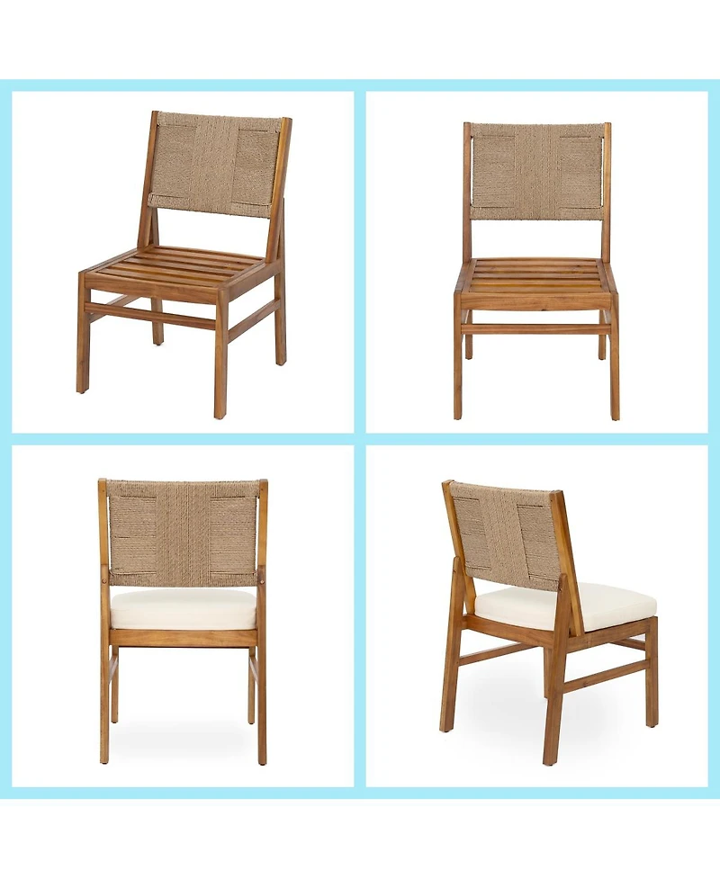 Asagikoiai 6-Piece Acacia Wood Outdoor Dining Set with Wicker Chairs and Bench