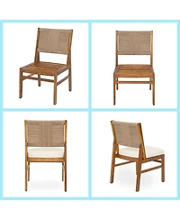 Asagikoiai 6-Piece Acacia Wood Outdoor Dining Set with Wicker Chairs and Bench