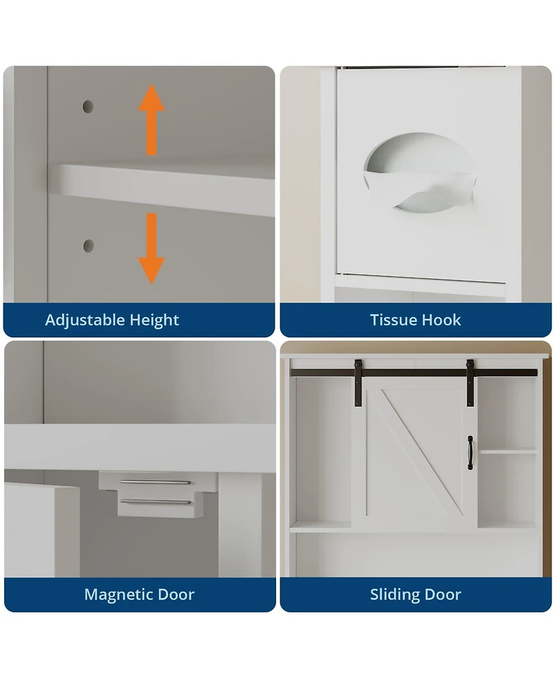 gaomon Freestanding Farmhouse Over the Toilet Storage Cabinet, Space Saving Bathroom Organizer with Double Doors