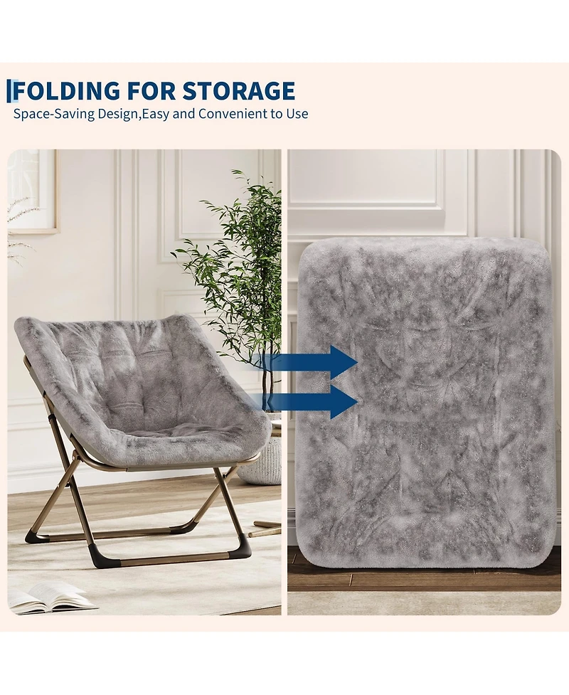 gaomon Set of 2 Comfy Folding Chairs for Adults - Soft Faux Fur Lounge Chair for Living Room, Bedroom or Dorm, Flexible Reading Chair for Teens