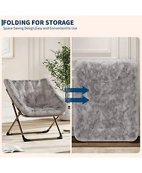 gaomon Set of 2 Comfy Folding Chairs for Adults - Soft Faux Fur Lounge Chair for Living Room, Bedroom or Dorm, Flexible Reading Chair for Teens