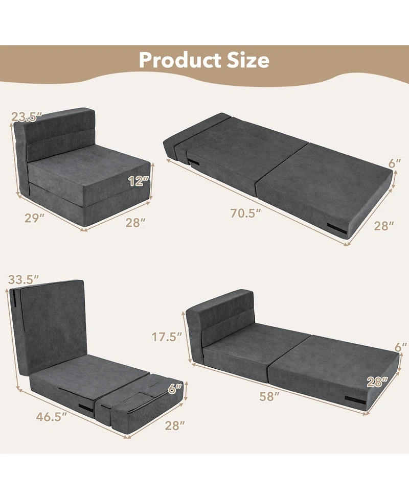 Costway 4-in-1 Folding Sofa Bed, Convertible Sleeper Chair for Adults, Fold Out Couch