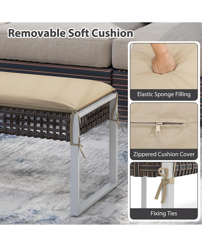 Sugift Patio Rectangle Wicker Ottoman Pack of 2 with Cushions and Metal Legs, 44.5 x 18.5 inch