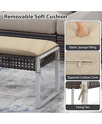 Sugift Patio Rectangle Wicker Ottoman Pack of 2 with Cushions and Metal Legs, 44.5 x 18.5 inch
