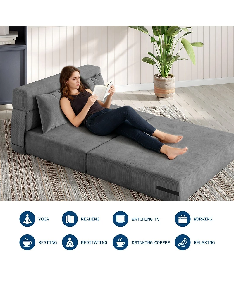 homfan 76"x40" Folding Sofa Bed - Corduroy Sleeper Sofa with Washable Cover and Segmented Backrest for Bedroom or Guest Room