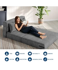 homfan 76"x40" Folding Sofa Bed - Corduroy Sleeper Sofa with Washable Cover and Segmented Backrest for Bedroom or Guest Room