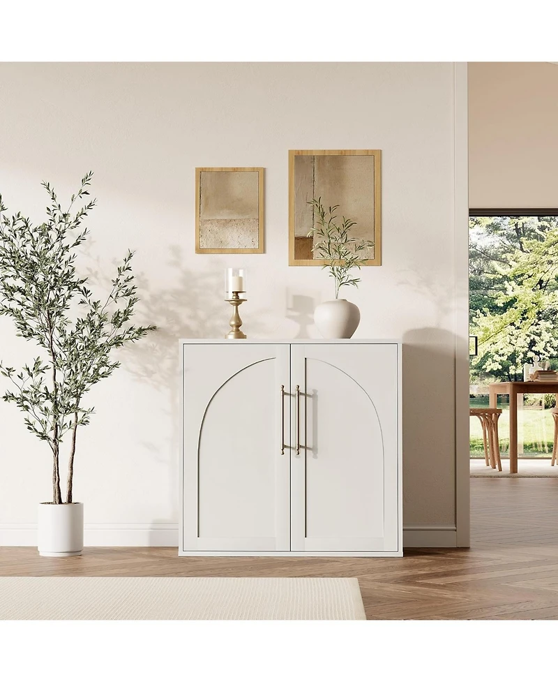 homfan Arched Sideboard Cabinet 2 Adjustable Shelves and Anti-Tip Kit, Farmhouse Storage Buffet for Living Room, Kitchen or Bedroom