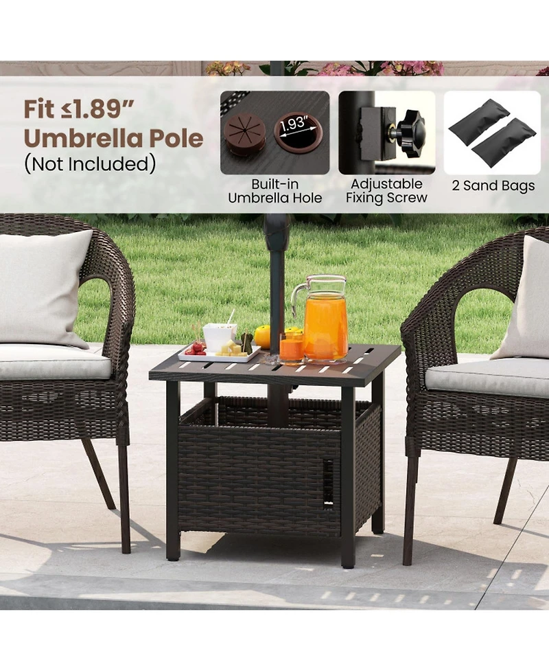 Sugift 22 in Pe Wicker Patio Side Table with 1.93 in Umbrella Hole
