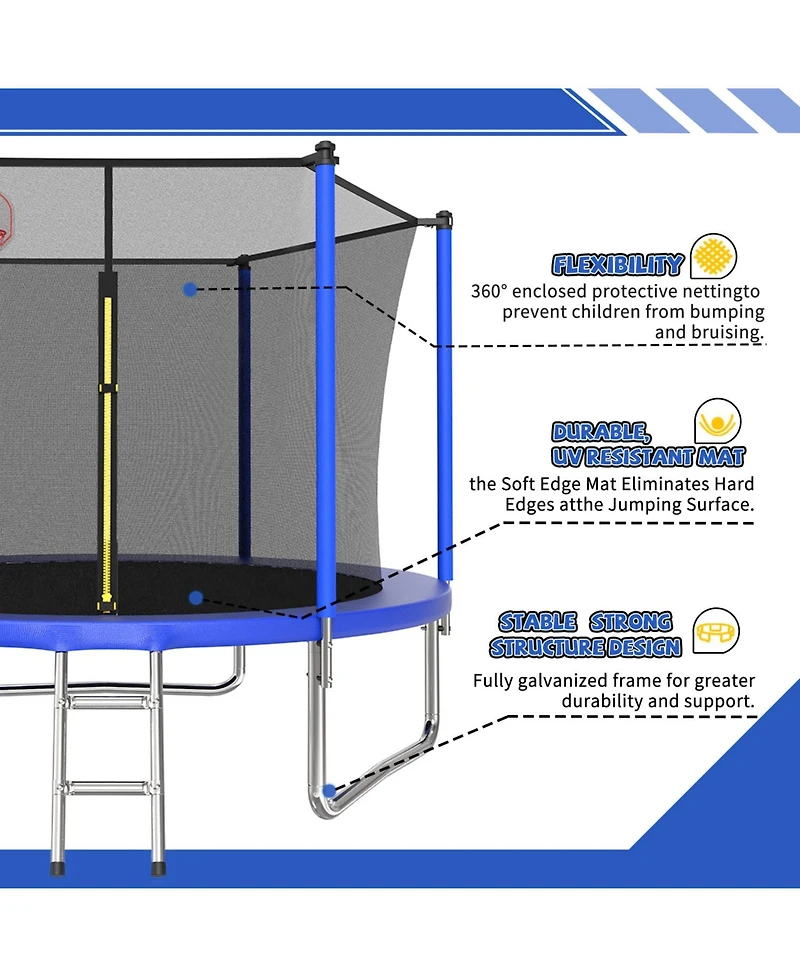 Zeny Classic 10Feet Straight Pole Trampoline with Basketball Hoop and Ladder