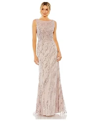 Mac Duggal Women's Sleeveless High Neck Sequin Beaded Gown