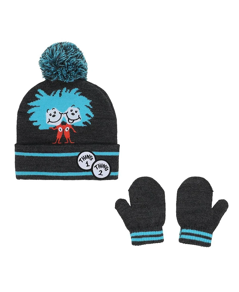 Dr. Seuss Thing 1 and Thing 2 Toddler Cuffed Pom Beanie and Gloves Set