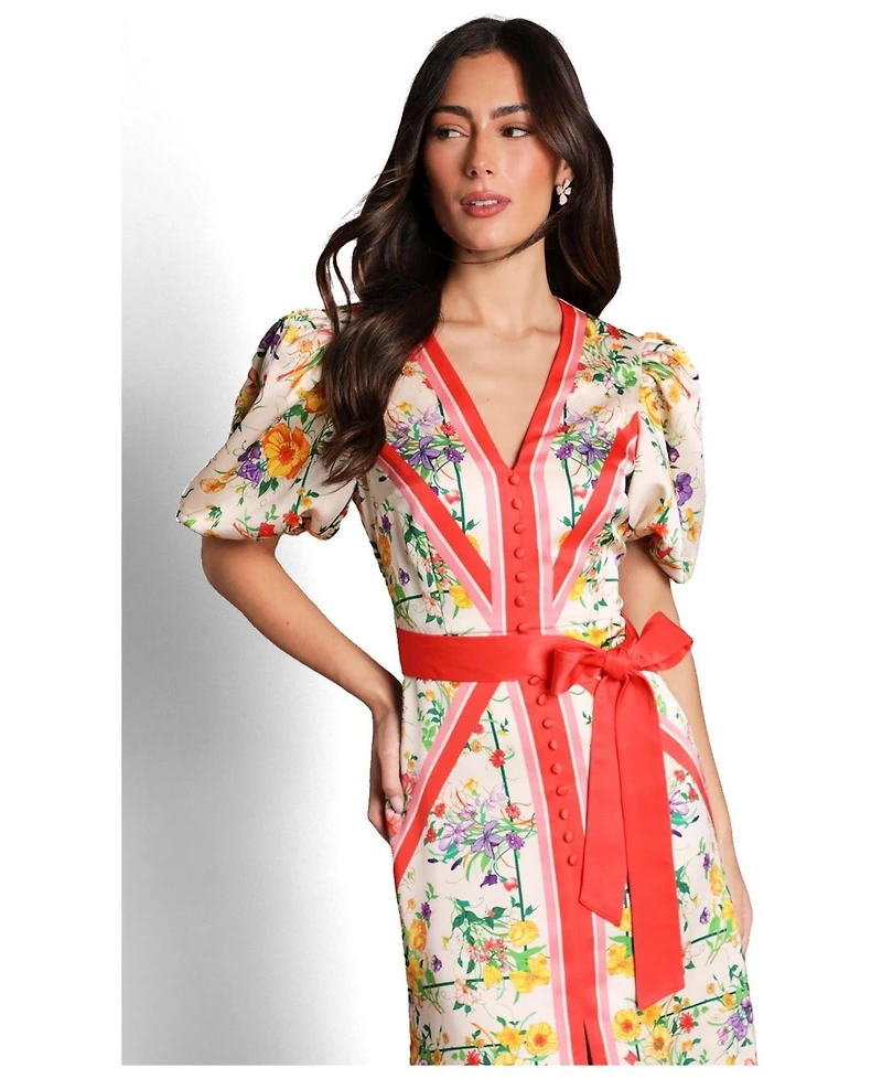 Coast Women's Satin Scarf Print V-Neck Midi Dress