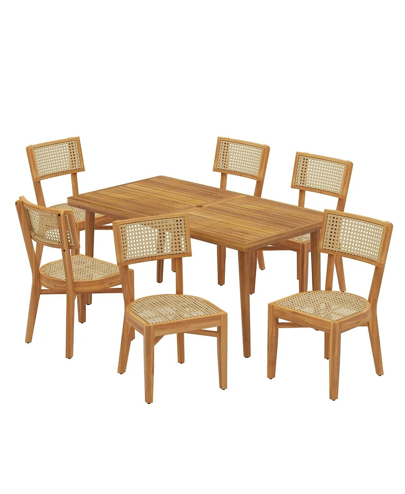 Asagikoiai Netro 7-Piece Acacia Wood Outdoor Dining Set with Wicker Chairs