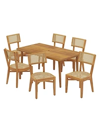 Asagikoiai Netro 7-Piece Acacia Wood Outdoor Dining Set with Wicker Chairs