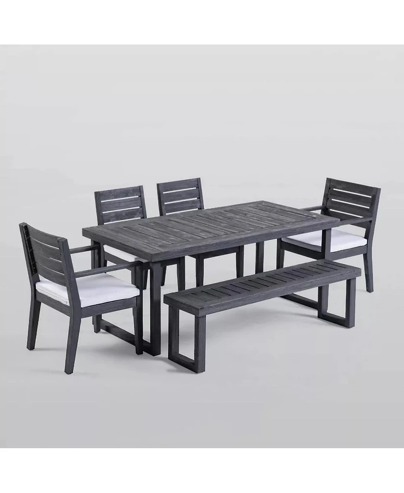 Asagikoiai 6 Seater Acacia Wood Outdoor Dining Set with Bench and Cushions