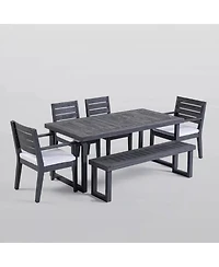 Asagikoiai 6 Seater Acacia Wood Outdoor Dining Set with Bench and Cushions