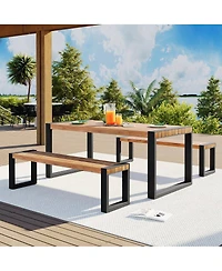 Asagikoiai 3-Piece Outdoor Acacia Wood Dining Set with Benches with Steel Frame