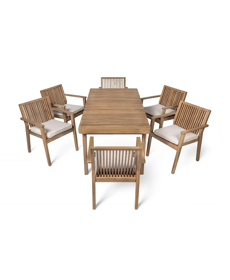 Asagikoiai 7-Piece Outdoor Patio Dining Set with Acacia Wood Table and Dining Chairs