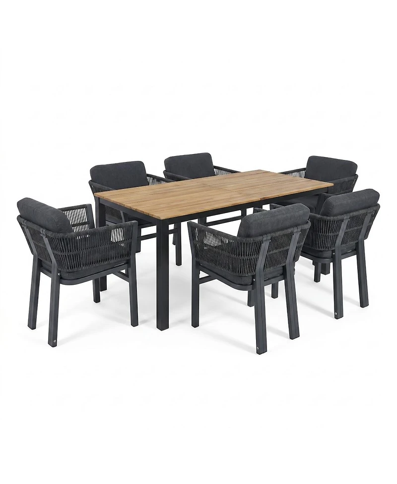 Asagikoiai 7-Piece Patio Dining Set with Acacia Wood Table and 6 Aluminum Chairs