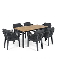 Asagikoiai 7-Piece Patio Dining Set with Acacia Wood Table and 6 Aluminum Chairs