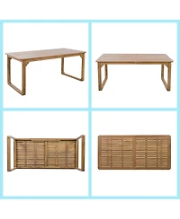 Asagikoiai 7-Piece Acacia Wood Outdoor Dining Set with Rope Chairsand Weather-Resistant Cushions