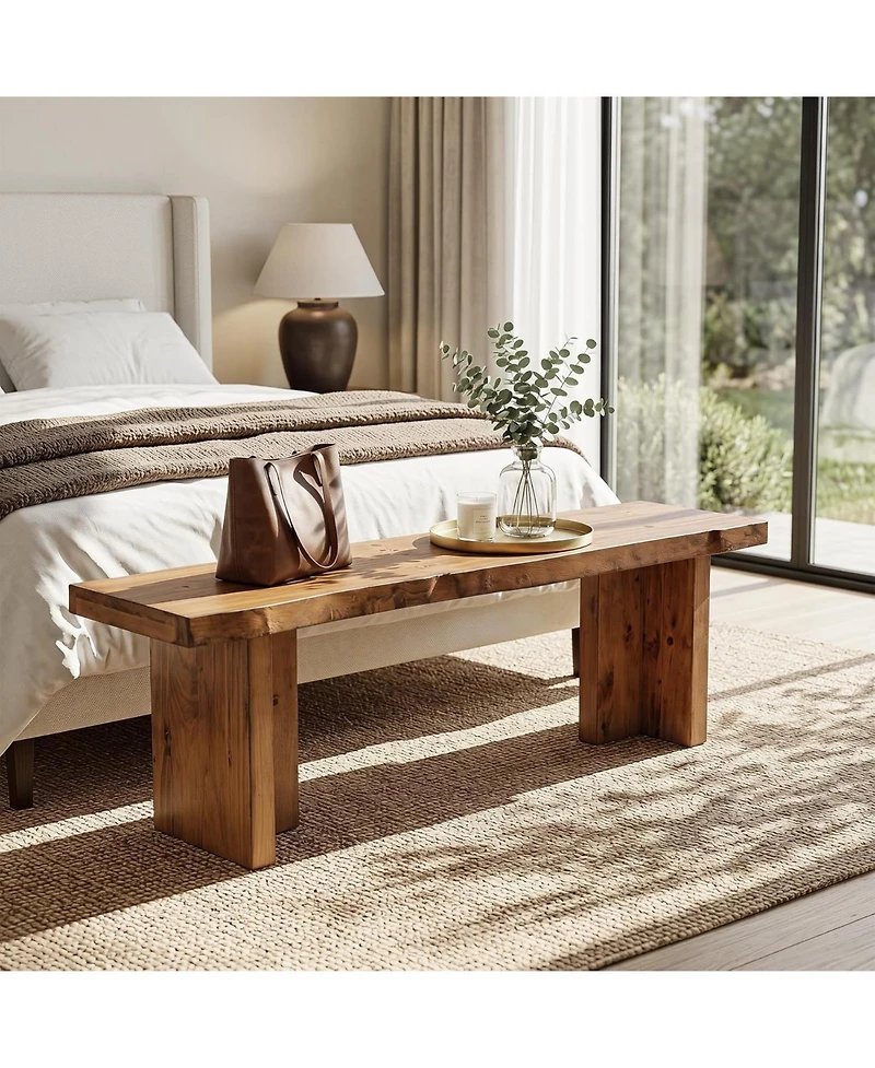 Tribesigns Solid Wood End of Bed Bench for Bedroom, 55 Inch Wooden Entryway Bench, Dining Bench for Entrance, Entryway, Hallway, Indoor