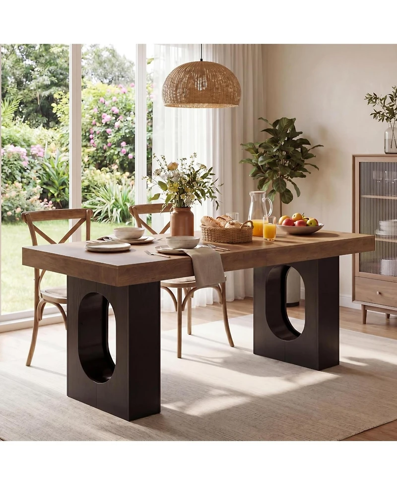 Tribesigns 78.7" Rectangular Dining Table for 6-8 People, Modern Farmhouse Kitchen and Dining Room Table with Sculptural Pedestal Base