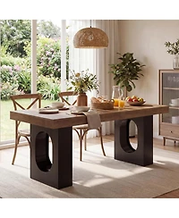 Tribesigns 78.7" Rectangular Dining Table for 6-8 People, Modern Farmhouse Kitchen and Dining Room Table with Sculptural Pedestal Base
