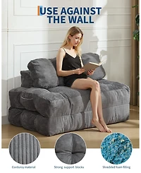 homfan 3-in-1 Folding Sofa Bed - Foldable Mattress with Pillow and Back Support, Portable Floor Sofa for Living Room or Bedroom, No Assembly
