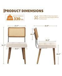 homfan Modern Boho Rattan Dining Chairs Set of 6, Curved Wood Back, Soft Upholstered Seat, Sturdy Rubberwood Legs, Ideal for Kitchen or Dining Room