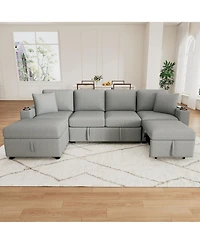 Clihome Sectional Sofa Bed L-shaped Sofa with Movable Storage Ottoman