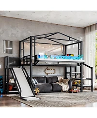 Streamdale Furniture Twin Loft Bed with Storage Stairs Wardrobe Usb Ports and Led Lights