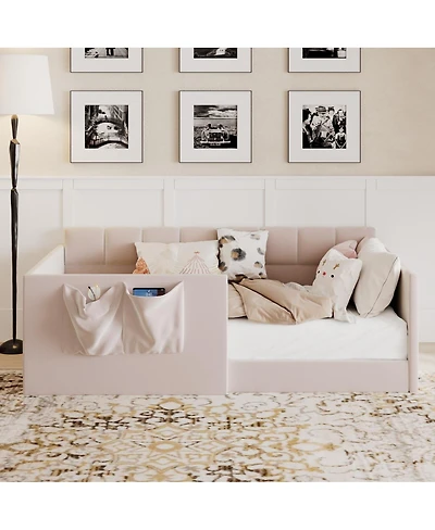 Streamdale Furniture Velvet Upholstered Daybed with Side Storage Pockets