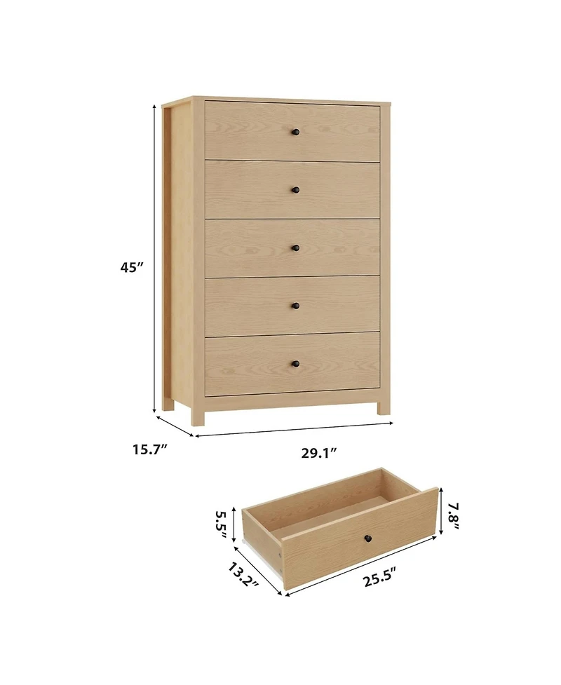gaomon 5 Drawer Dresser for Bedroom – Modern Simply Chest of Drawers, Wood Storage Dresser with Deep Drawers for Living Room