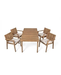 Asagikoiai 5-Piece Acacia Wood Patio Dining Set with Cushioned Chairs and Slatted Table