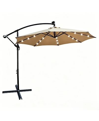 Yiortwo 10 Feet Patio Umbrella with Solar Lights, Crank Lift and Cross Base