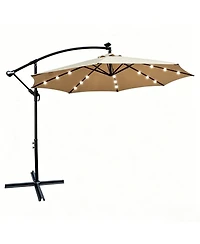 Yiortwo 10 Feet Patio Umbrella with Solar Lights, Crank Lift and Cross Base