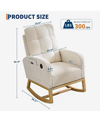 homfan Nursery Rocking Recliner Chair with Usb Ports, Upholstered Glider with High Back and Side Pocket for Bedroom Living Room,
