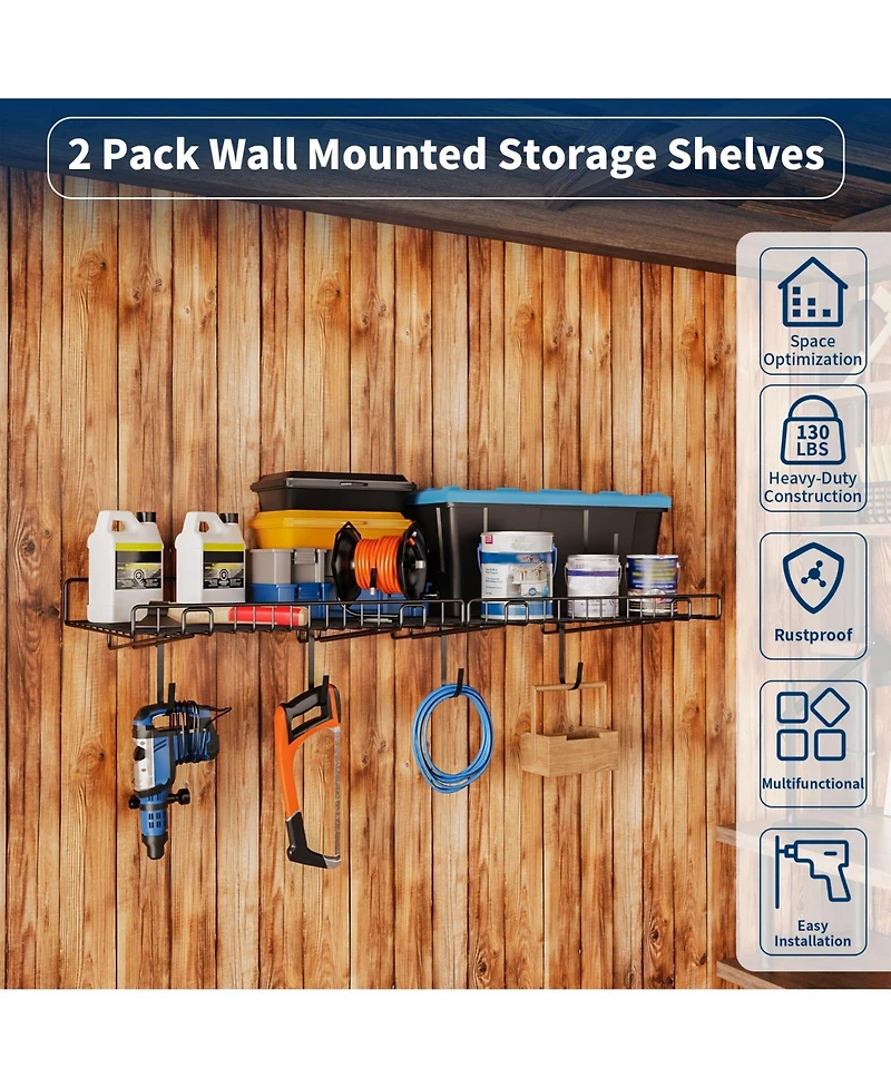 Xdovet Wall Mounted Shelving Heavy Duty Floating Shelves With Hooks Mesh Storage Rack For Kitchen Office Basement Cabinet