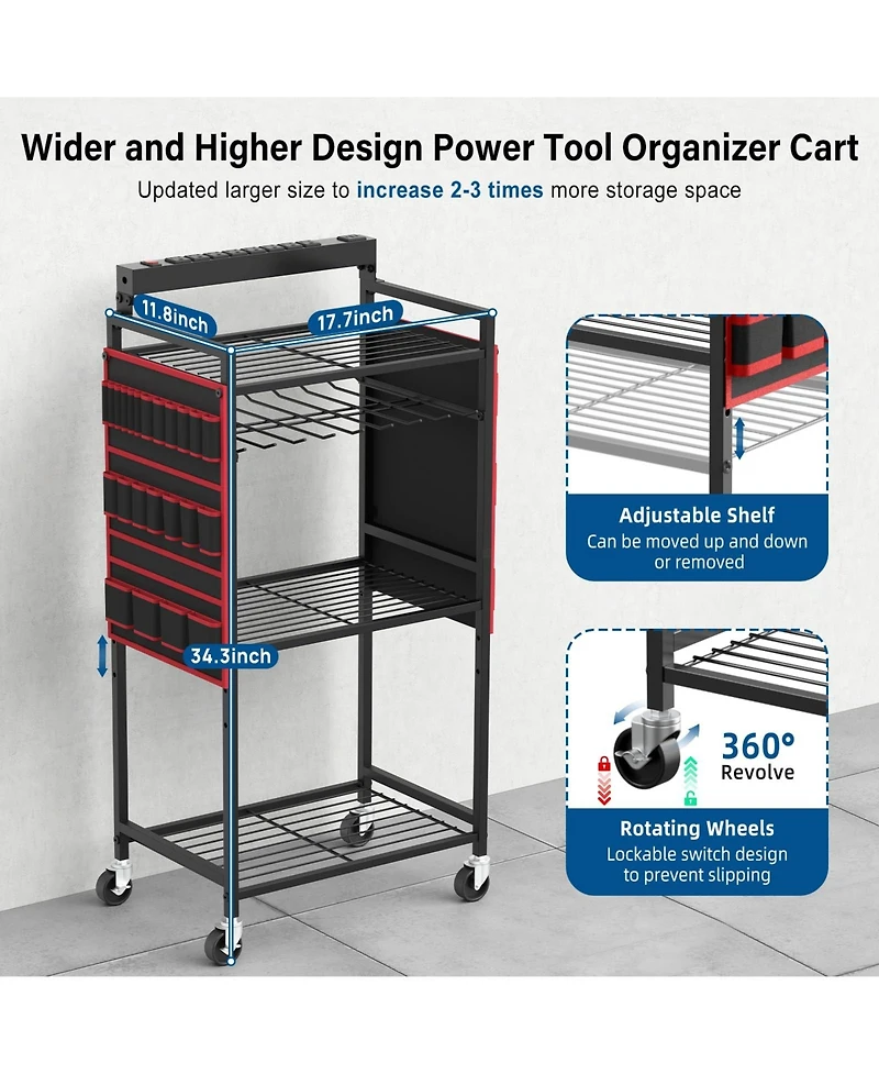 Xdovet Power Tool Organizer Cart Charging Station Rolling Storage Rack