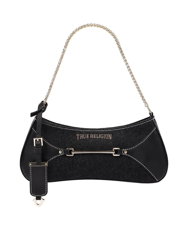 True Religion Women's Zip Top Denim Shoulder Bag