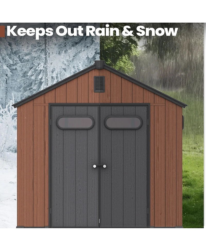 Pellebant All-Weather Waterproof Lockable Door Resin Outdoor Storage Shed with Window Vent Floor for Patio Furniture and Tools