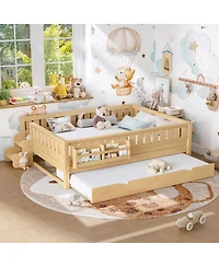 Streamdale Furniture Queen Bed with Bookshelves Staircase Safety Rails and Trundle Light
