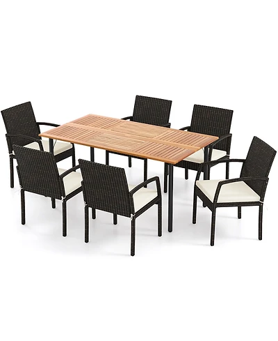 Slickblue Outdoor 7-Piece Dining Set with Acacia Wood Table and Cushions